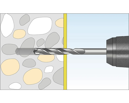 Illustratie van een boormachine die door steenachtig materiaal boort
