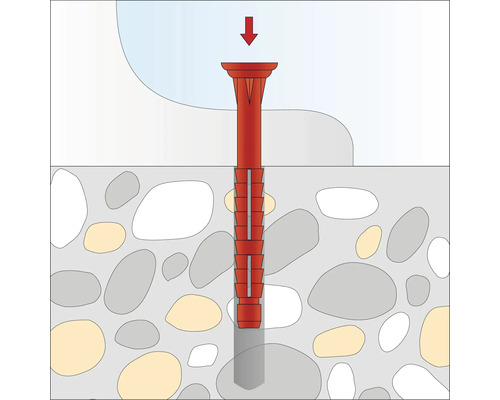 Illustratie van een plug in een muur met rode pijl naar beneden