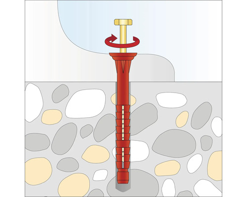 Illustratie van een schroef die in een plug in een muur wordt bevestigd