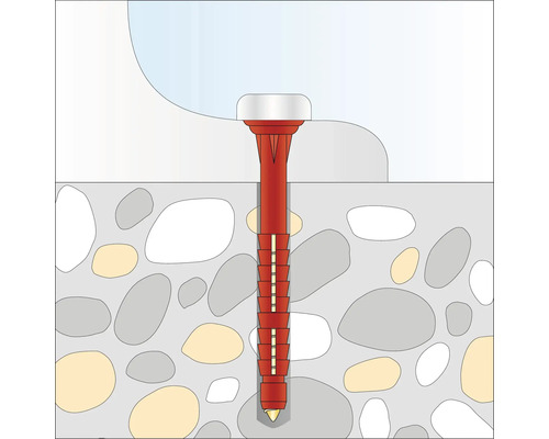 Illustratie van een plugbevestiging in stenen metselwerk