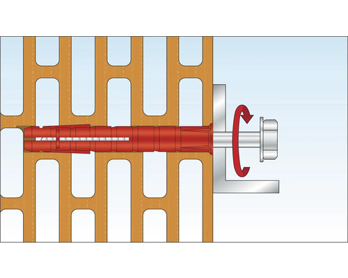 Illustratie van een plug in een geperforeerde gevel met schroef