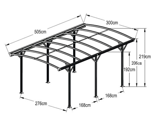 Illustratie van een carport met afmetingen