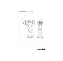 Technische tekening van de Metabo PowerMaxx BS 12 accuschroefboormachine met afmetingen
