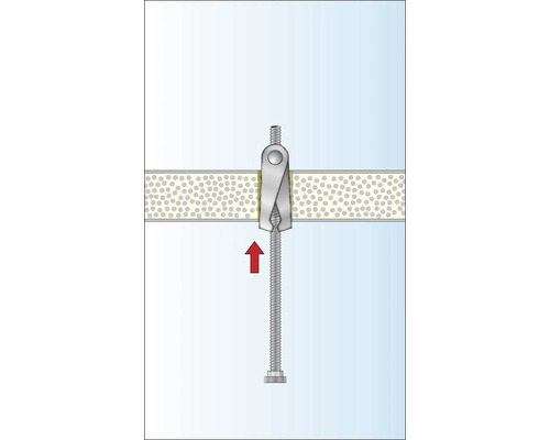 Kipanker in een gipsplaatwand met richtingpijl