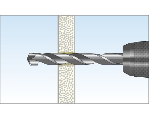 Illustratie van een boor die een gat boort.