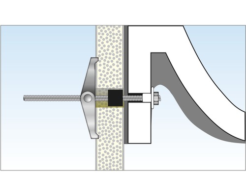 Illustratie van een tuimelplugbevestiging aan een wand