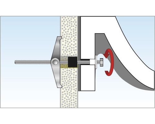 Illustratie van een gipsplaatplugbevestiging in een muur