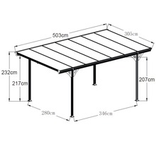 Enkele carport met plat dak 6 mm dubbelwandige platen 15 m² incl. regengoot antraciet, 305x503x232 cm-thumb-4