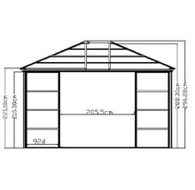 Technische tekening van een paviljoen met maatvoering.