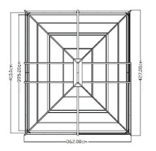 Technische tekening van een tuinpaviljoen met afmetingen