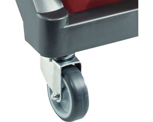 Wiel van een transportwagen met parkeerrem