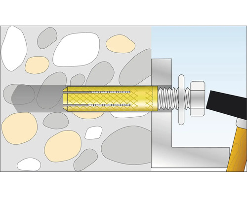 Illustratie van een messing huls in een stenen muur met schroef