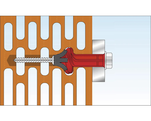 Illustratie van een hollewandplug met schroef in een muur
