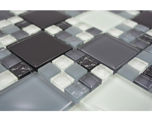 Mozaïektegel met vierkante elementen van glas en steen