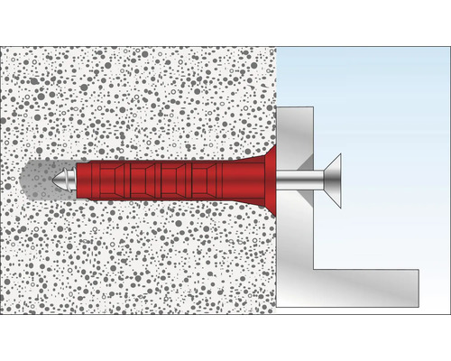Illustratie van een plugbevestiging in een muur met schroef en onderdeel