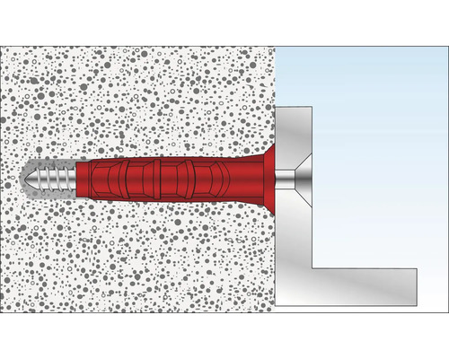 Illustratie van een schroef met plug in een betonnen muur.