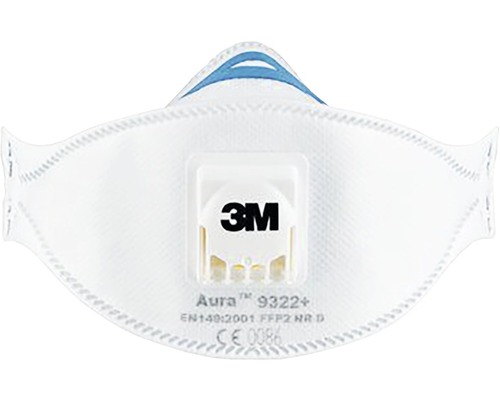 3M Fijnstofmasker voor handschuren en power tools Aura 9322 met ventiel, 2 stuks 3M Logo op FFP2 ademhalingsmasker met uitademventiel