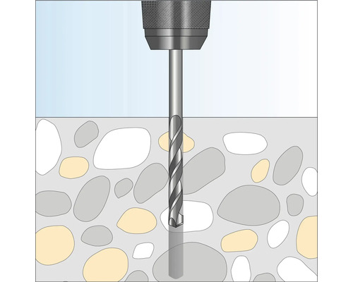 Illustratie van een boormachine die in steenachtig materiaal boort
