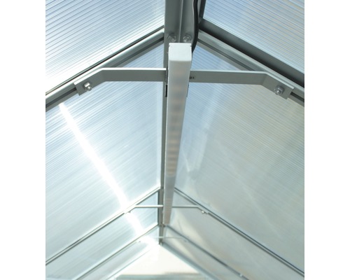 Binnenaanzicht van een kas met polycarbonaatplaten en ledverlichting