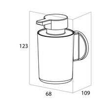 Technische tekening van een zeepdispenser met maatvoering