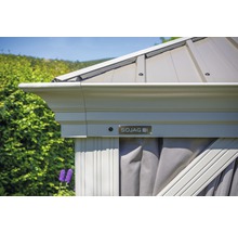 Detailweergave van een paviljoen met Sojag logo.