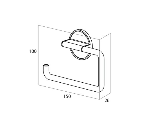 Technische tekening van een toiletpapierhouder met afmetingen.