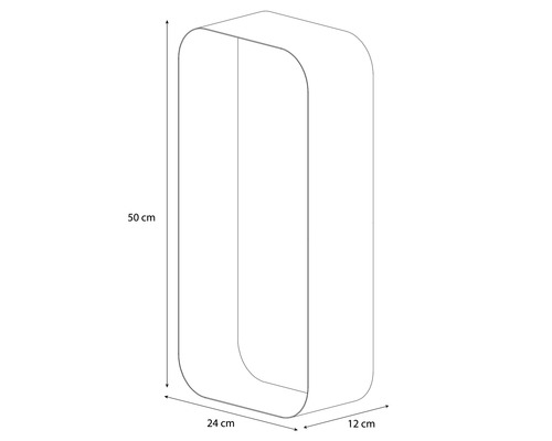 Wandplank met afmetingen 50 cm x 24 cm x 12 cm