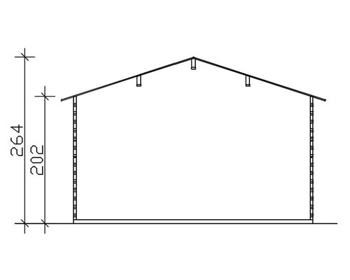 Doorsnede van een tuinhuis met afmetingen