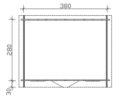 Technische tekening met afmetingen 380 en 280