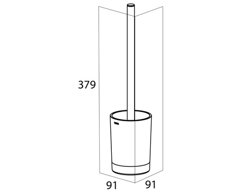 Technische tekening van een toiletborstel met afmetingen