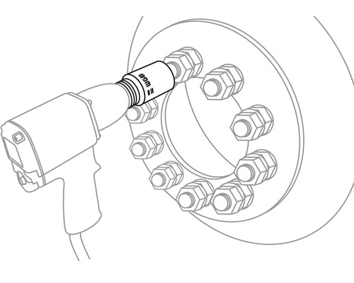 Illustratie van een slagschroevendraaier met dopsleutel bij het vastdraaien van wielmoeren