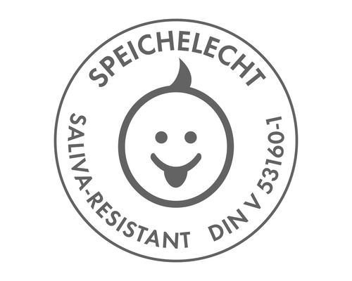 Speekselbestendig volgens DIN V 53160-1 betekent dat het product speekselvast is.