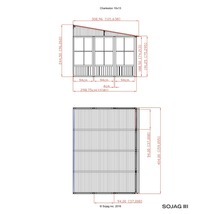 Tekening van een Charleston 10x13 tuinhuis met afmetingen