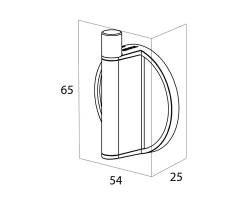 Technische tekening van een toiletpapierhouder met afmetingen