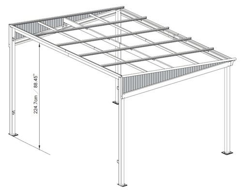 Illustratie van een paviljoen met afmetingen