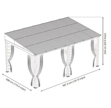 Afbeelding van een paviljoen met afmetingen.