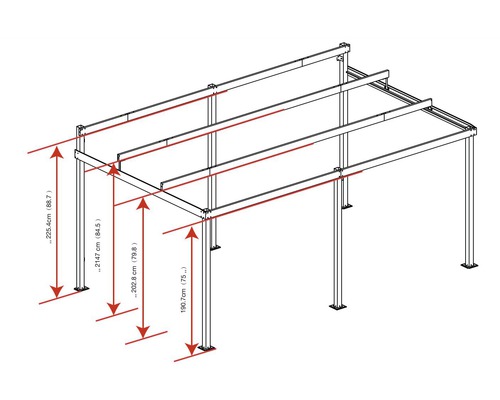 Technische tekening van een tuinpaviljoen met hoogtematen