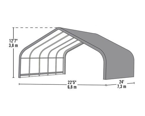 Afbeelding van een opslagloods met maatvoering