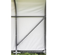 Detailopname van een partytent met steunen en tentzeil.