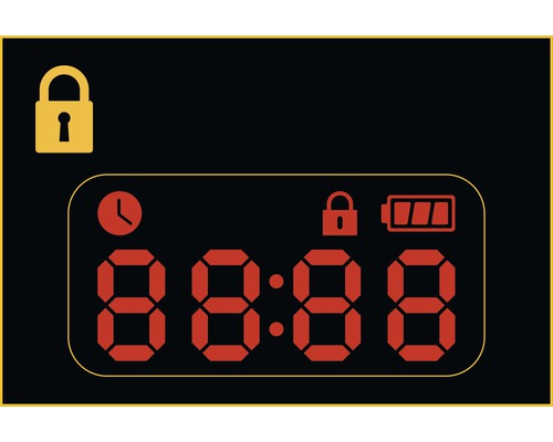 Display met tijd, slot en batterij