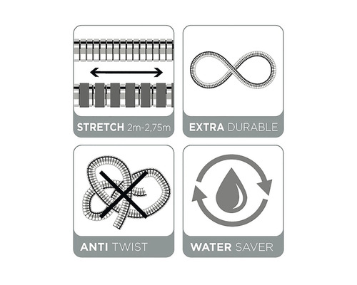 Pictogrammen voor rekbaar tussen 2 en 2,75 meter, extra duurzaam, anti-torsie, waterbesparend