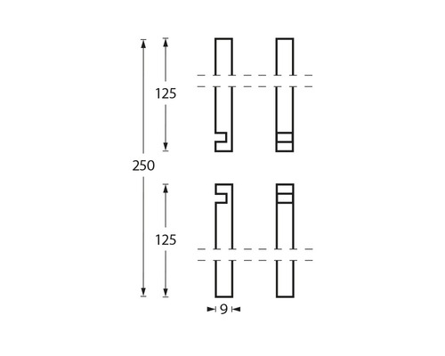 Technische tekening van een beslag met afmetingen