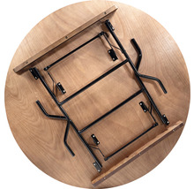 Onderkant van een ronde tafel met inklapbaar metalen frame