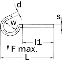 Technische tekening van een draadbeugel met afmetingen