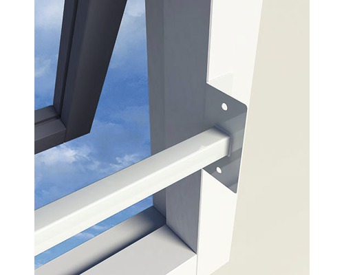 Detailopname van een wit raamkozijn met dwarsbalk