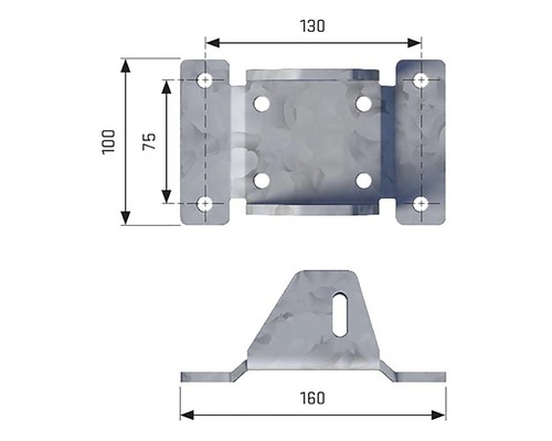 Technische tekening van een paalhouder met maatvoering