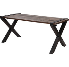Houten eettafel met metalen X-frame
