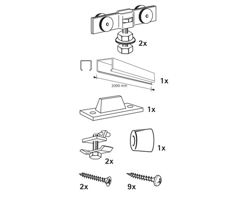 Schuifdeur beslag set met rail en accessoires