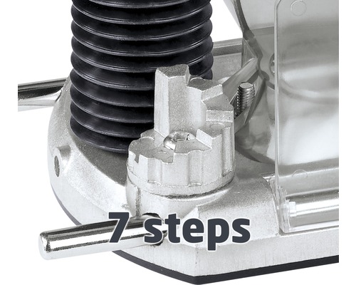 Detailweergave van een houtbewerkingsmachine met 7-staps instelling