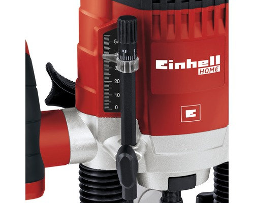 Detailweergave van een Einhell bovenfrees met diepte-instelling en Einhell Home logo